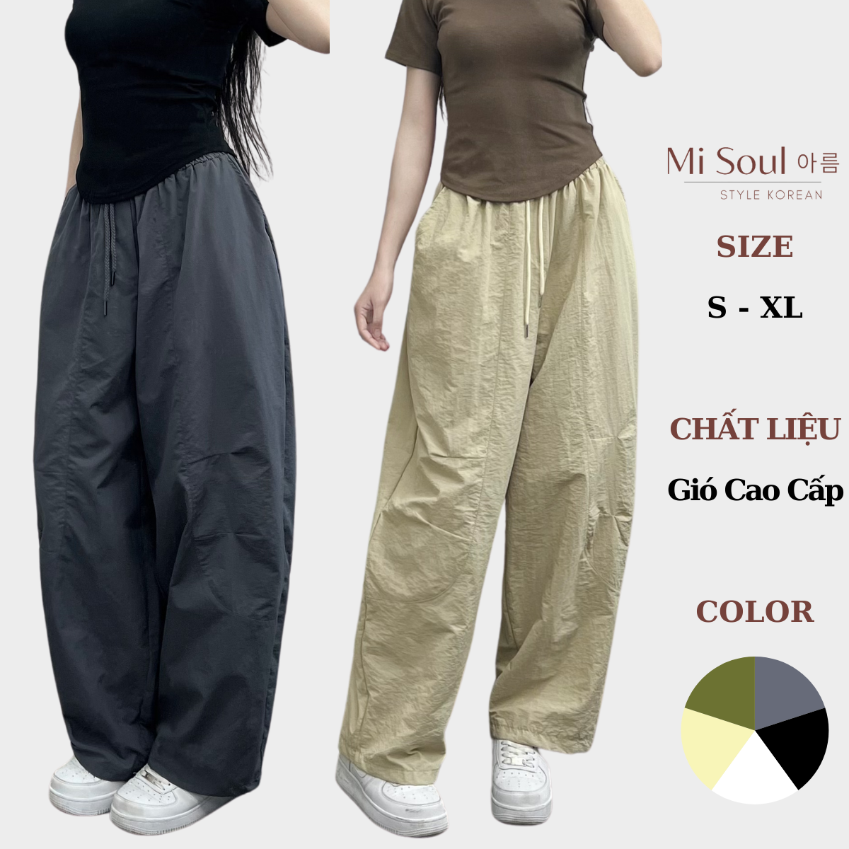 Quần Harem gió nhăn 2 túi ống rộng Pants BigSize MiSoul, quần vải parachute dáng rộng MiSoul 254