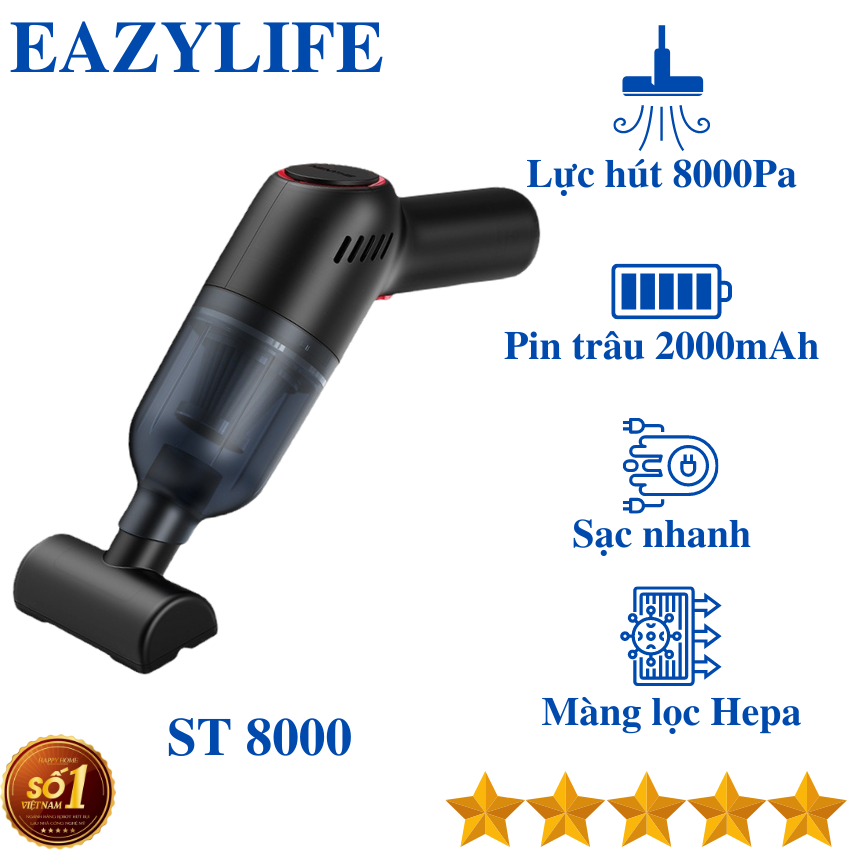 Máy hút bụi cầm tay mini, máy hút bụi giường, thảm, sofa, ô tô không dây ST 8000 lực hút 8000Pa, có sạc nhanh