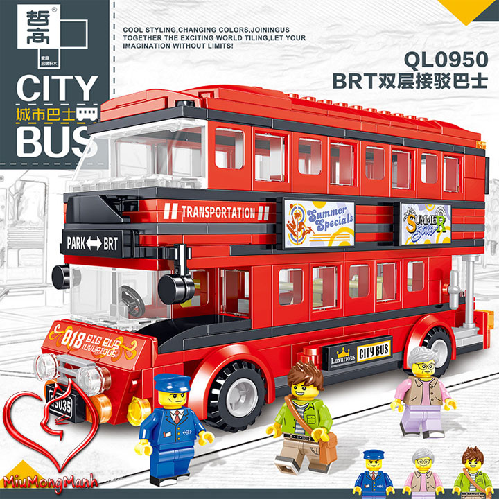 Xe Bus 2 Tầng BRT Cực Đẹp 398 Chi Tiết Đồ Chơi Lắp Ráp Xếp Hình Zhegao MOC DIY