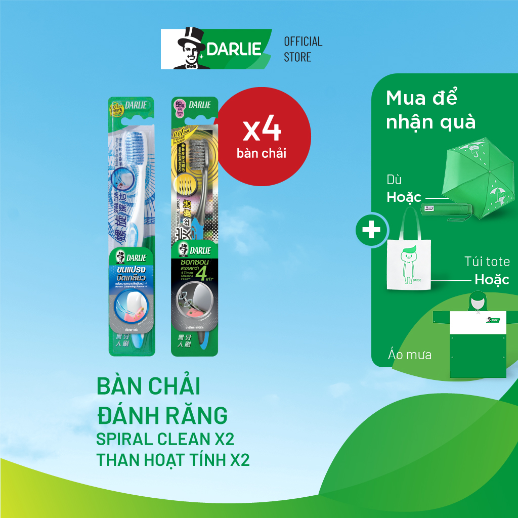 Bộ 4 bàn chải đánh răng darlie làm sạch sâu và than hoạt tính