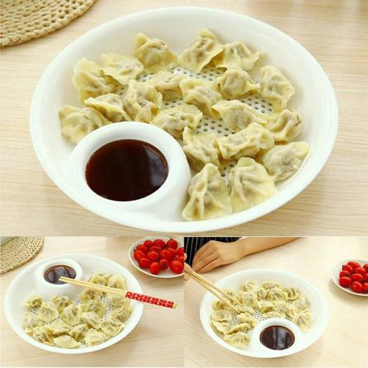 Đĩa đựng thức ăn có khay đựng nước chấm và lưới ráo dầu tiện lợi chất liệu nhựa lúa mạch an toàn sức khỏe