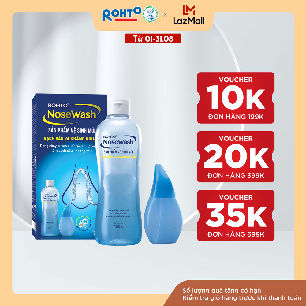 Bộ sản phẩm rửa mũi tiện dụng Rohto NoseWash (1 bình vệ sinh mũi Easy Shower + 1 chai dung dịch 400ml)