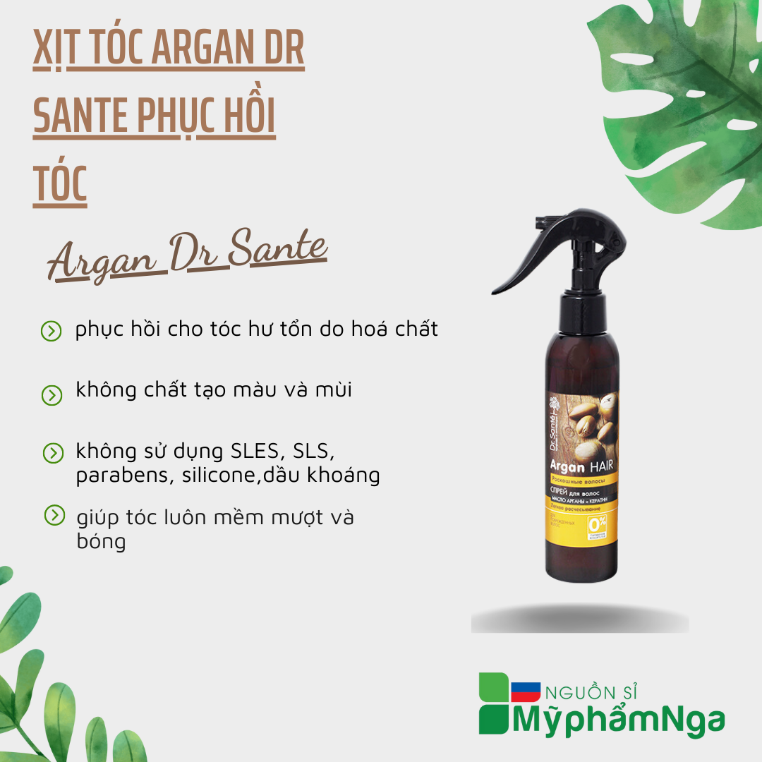 Xịt tóc Argan Dr Sante phục hồi tóc mềm mượt tóc
