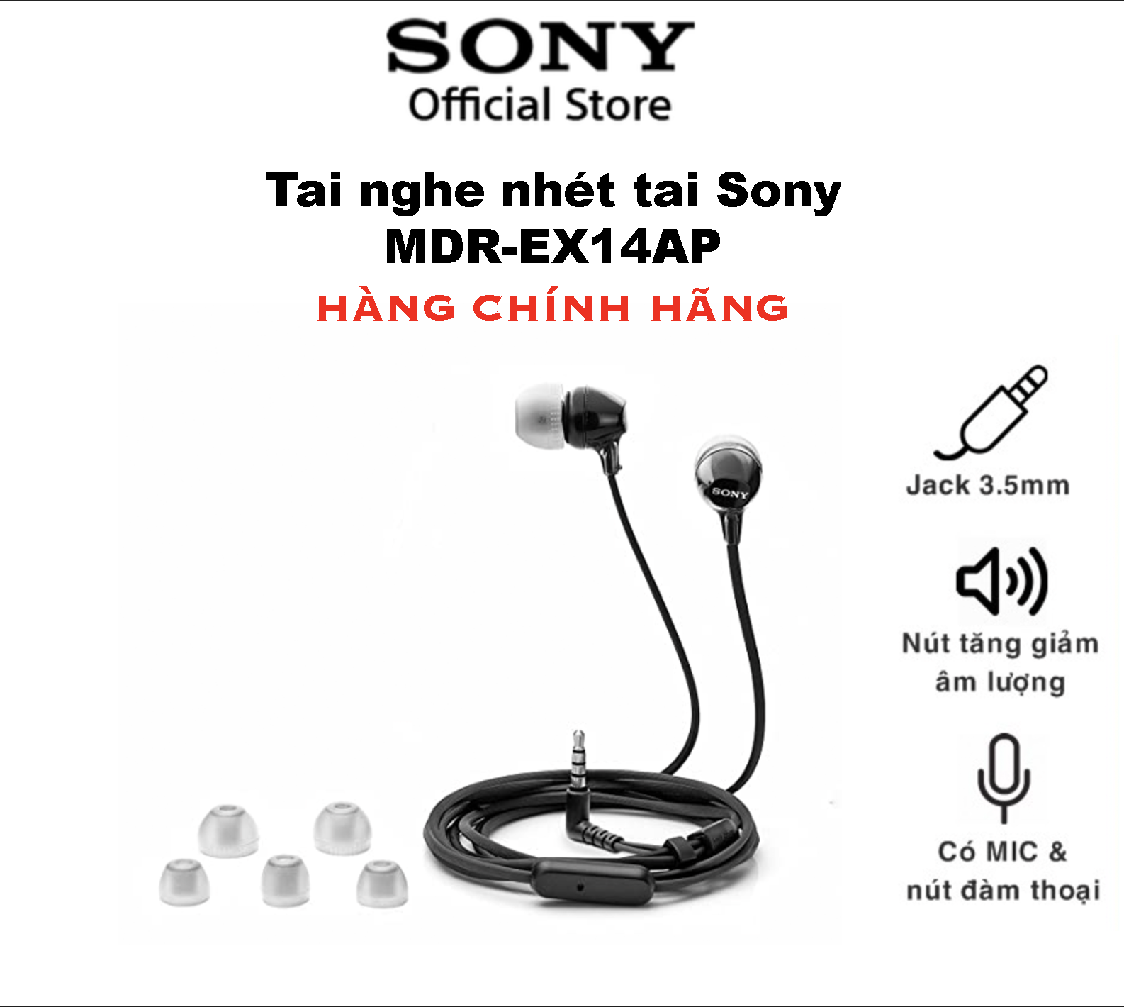 Tai nghe nhét tai sony mdr-ex14ap || tương tích với rất nhiều thiết bị || bảo hành chính hãng || tặng núm tai nghe dự phòng