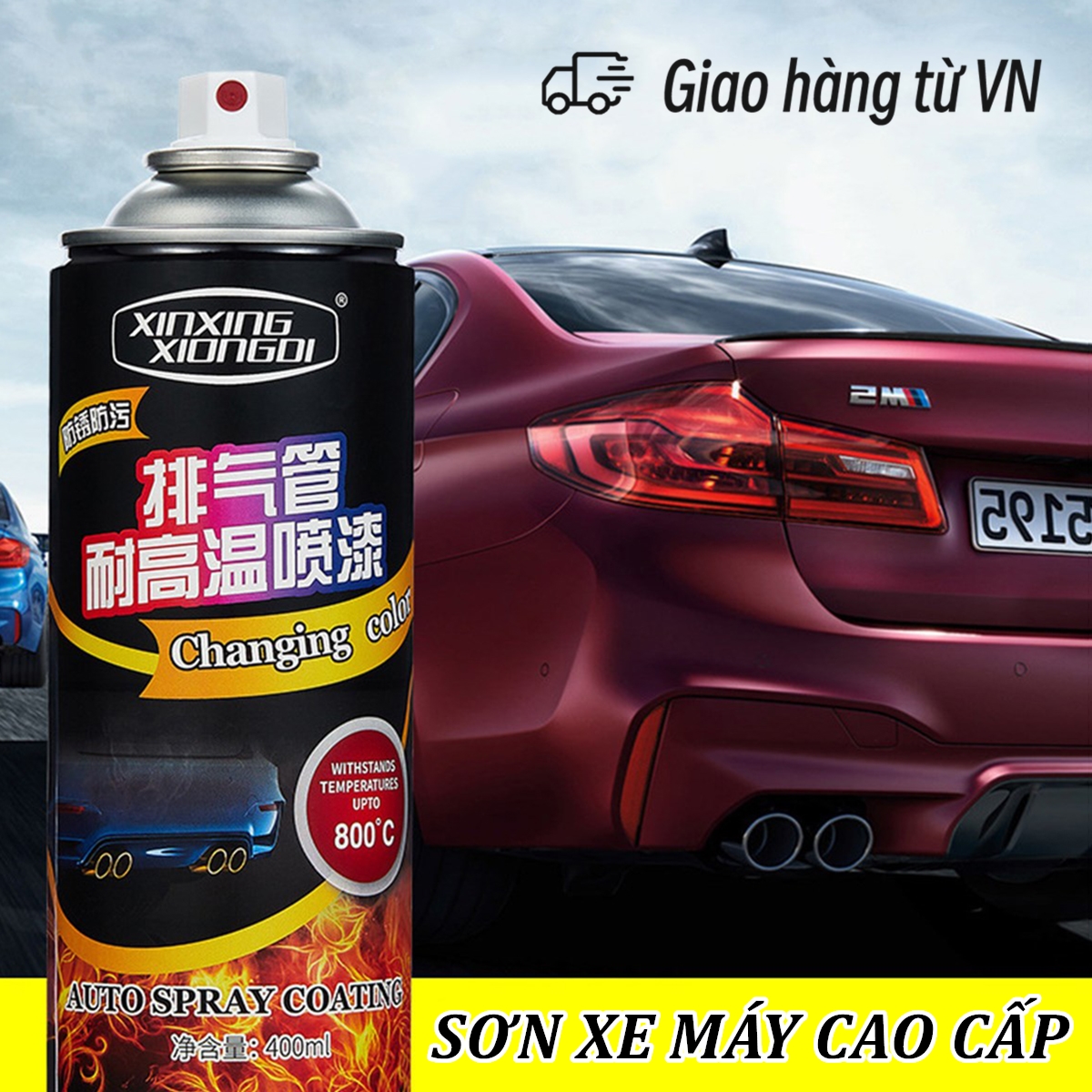 Chai sơn chịu nhiệt chống cháy màu đen/màu bạc mờ 400ml - Sơn pô zin