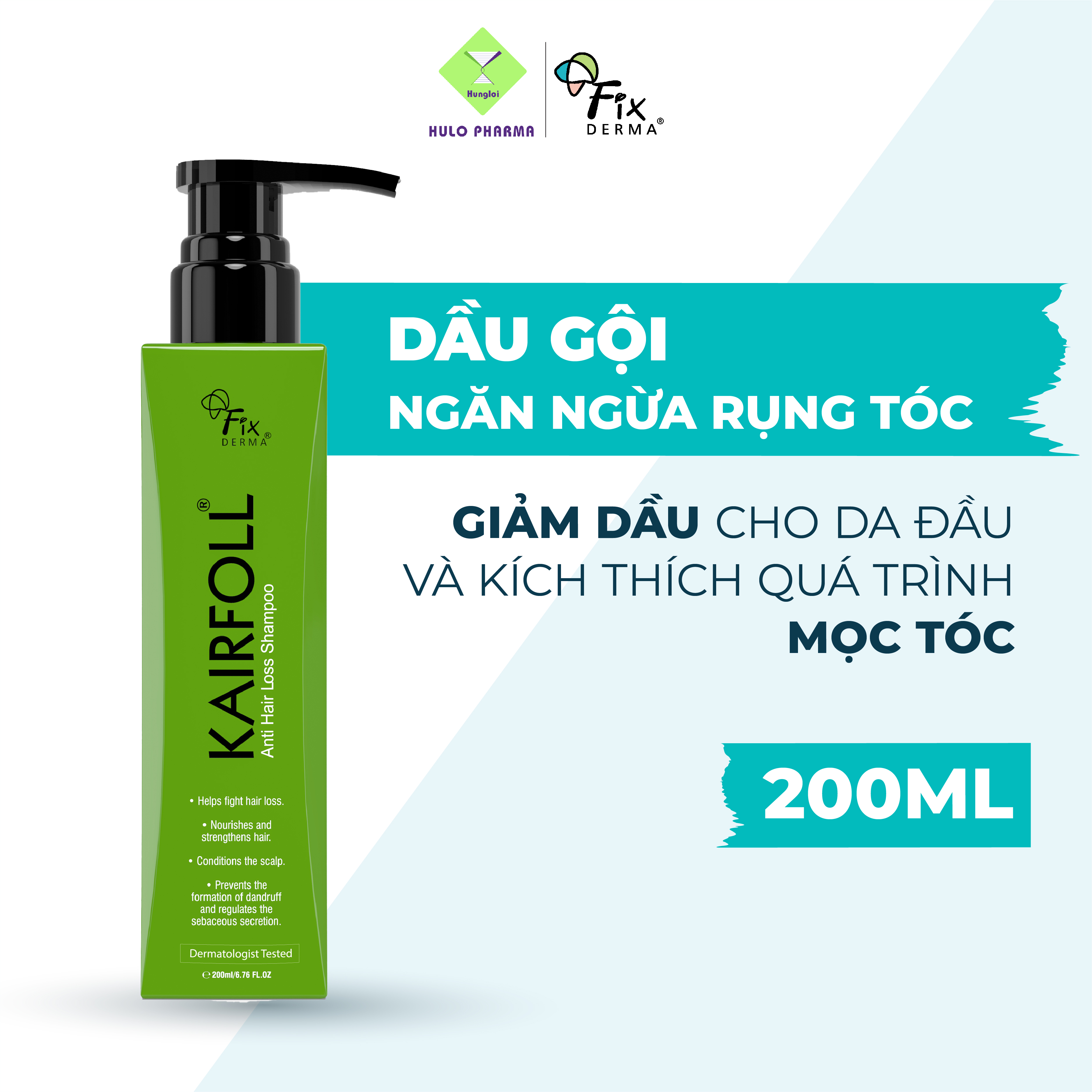 Dầu Gội Ngăn Rụng Tóc, Sạch Gàu FIXDERMA Kairfoll Shampoo Kích Thích Mọc Tóc, Ngăn Ngứa, Giảm Dầu 200ml [Hùng Lợi]