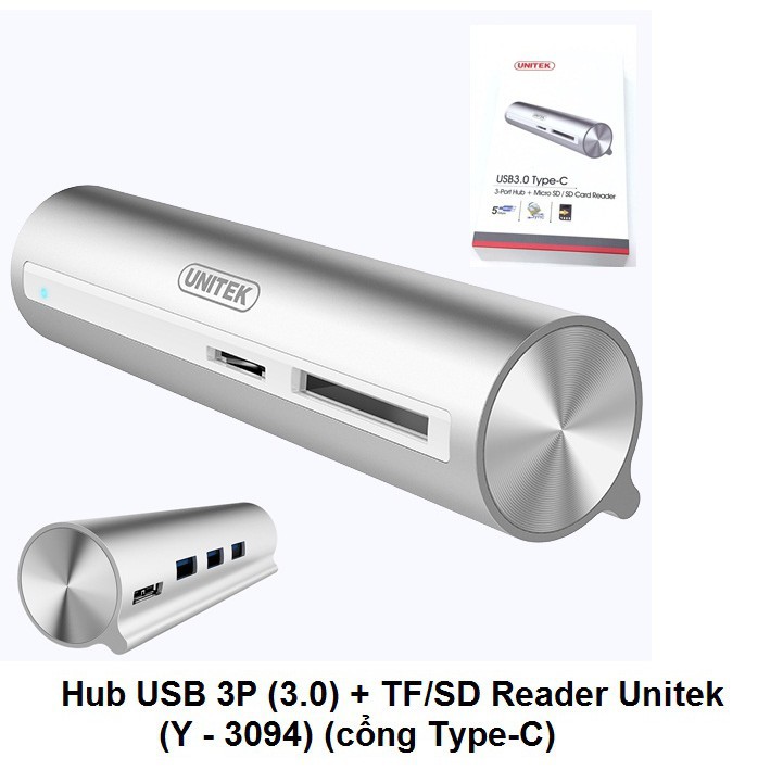 Hub / bộ chia 3 port + tf/sd reader unitek cổng type-c