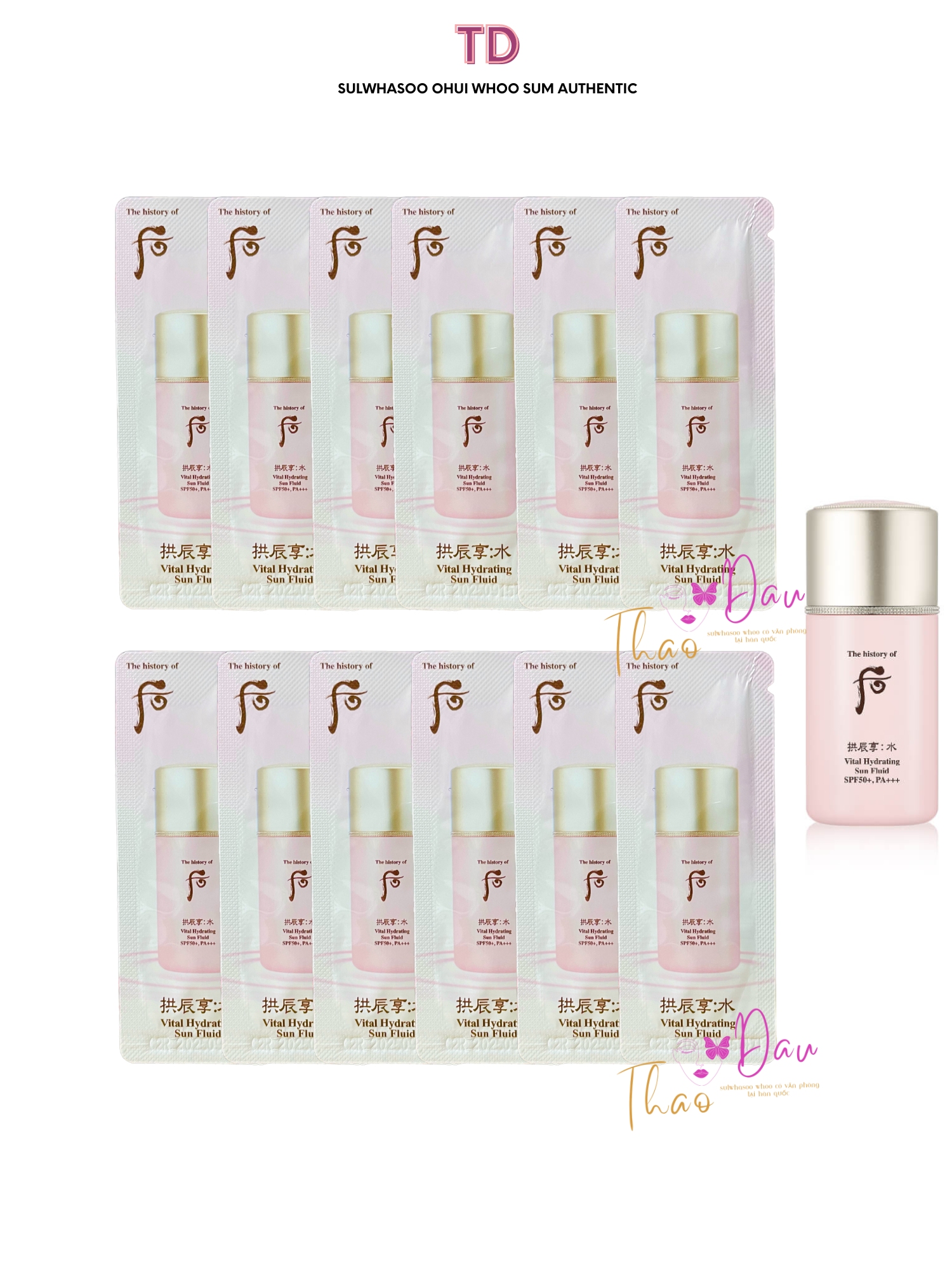 Whoo hồng combo gói sữa chống nắng dưỡng da trắng mịn whoo vital hydrating sun fluid spf50+ pa++++ 1ml tloskorea cũ