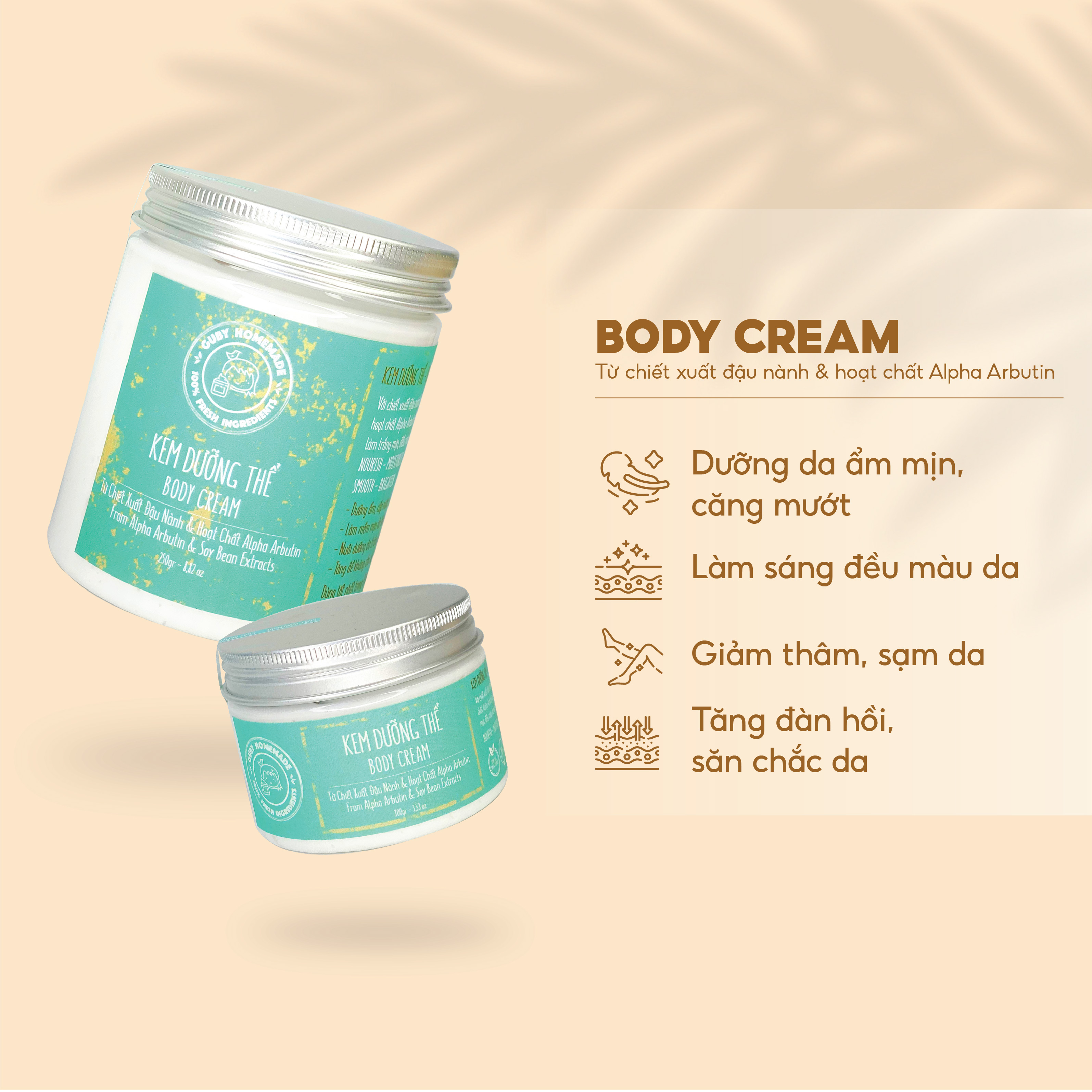 Kem dưỡng thể soy milk arbutin body cream - handmade by guby homemade