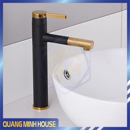 Img Vòi lavabo nóng lạnh Thân Trụ bằng đồng 30cm sơn tĩnh điện Màu Đen - Vàng