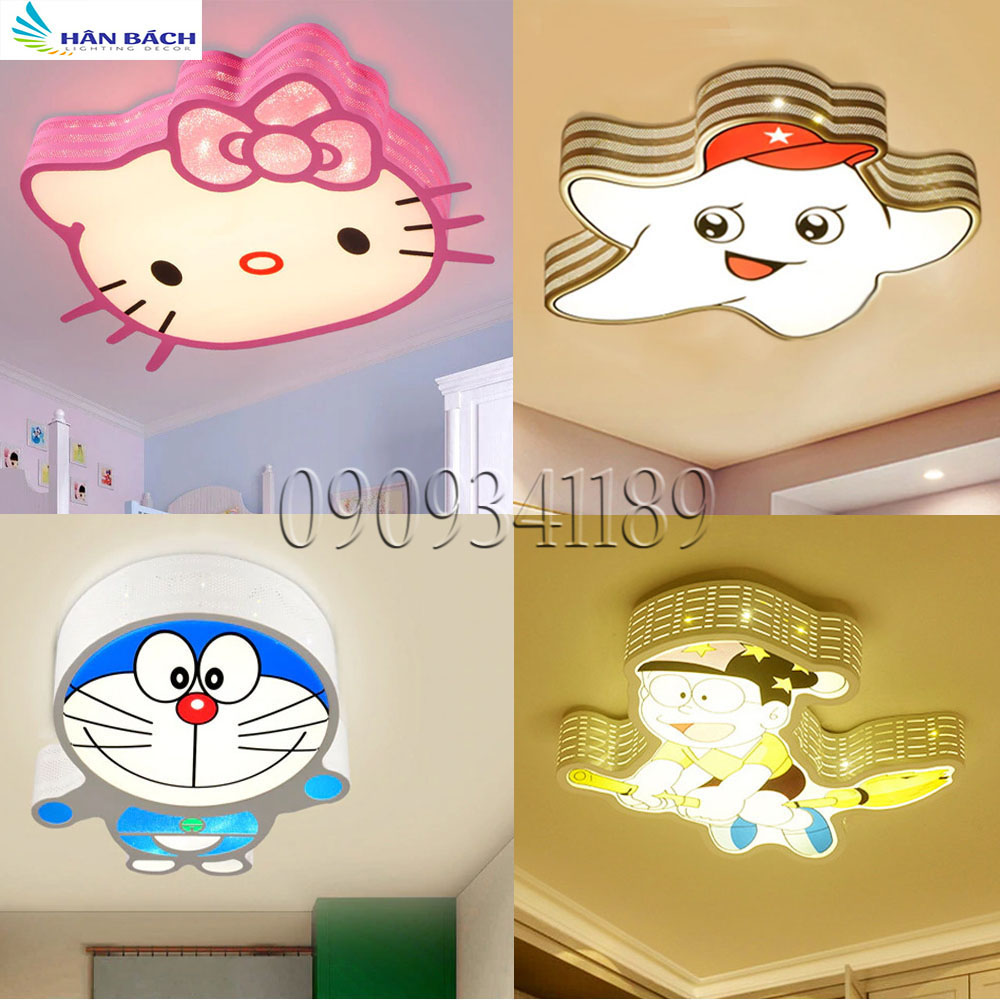[HCM]Đèn Mâm LED Ốp Trần Trang Trí Phòng Ngủ Cho Bé Trai Bé Gái Mèo Kitty Doremon Nobita Ngôi Sao Led 3 Chế Độ Màu 30W 220V OP1212