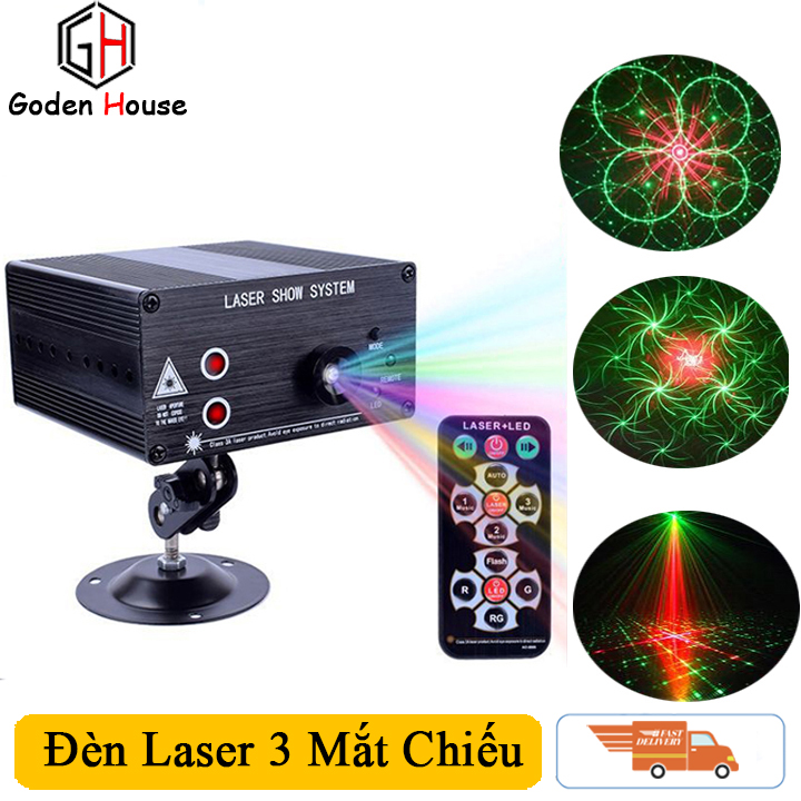 Đèn chớp đèn nháy theo nhạc laser sân khấu KTV Goden house,thiết kế 3 mắt laser nháy 48 hình khác nhau cực đẹp
