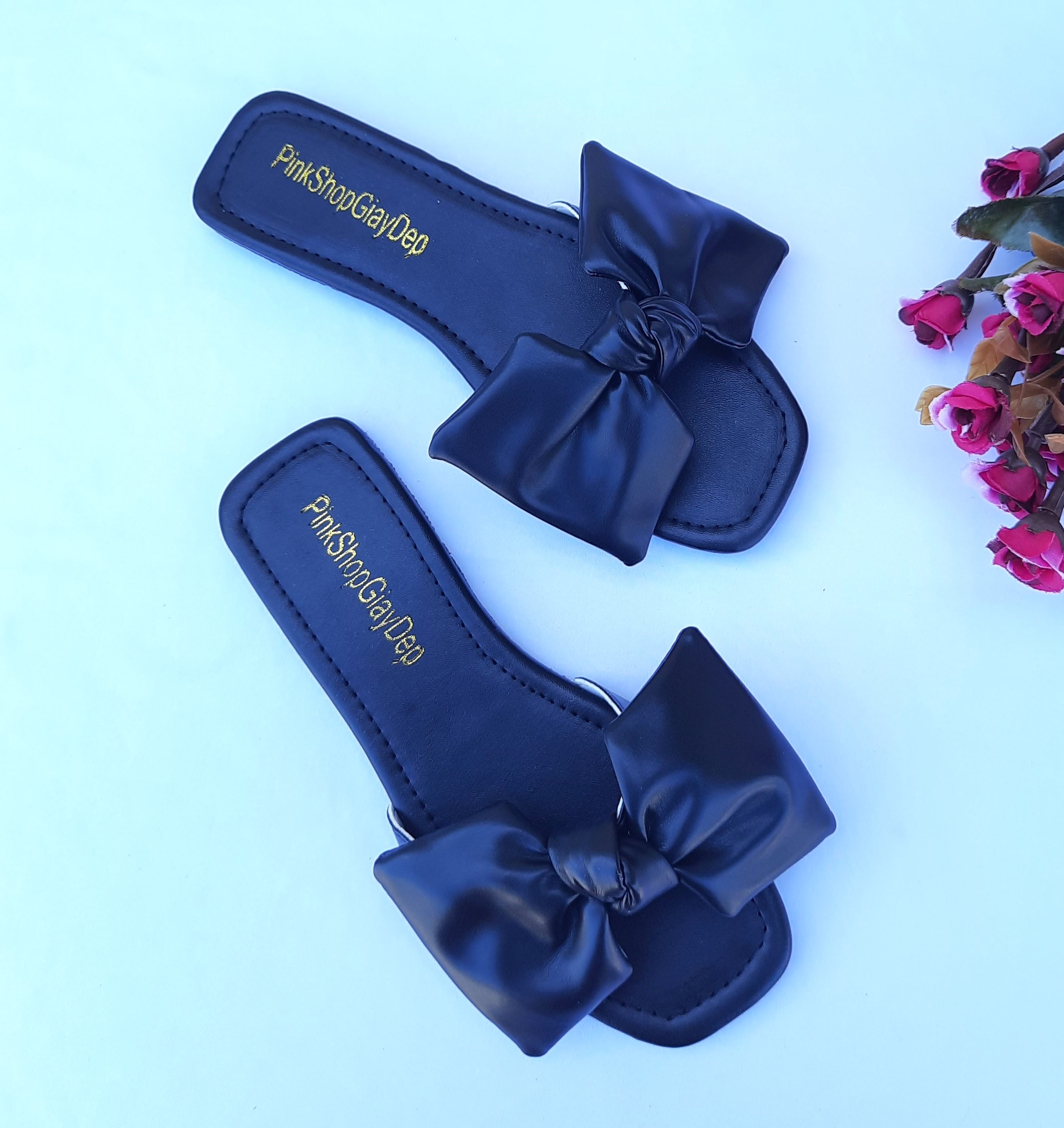 Dép nữ quai ngang PinkShopGiayDep đính nơ cực xinh BNT
