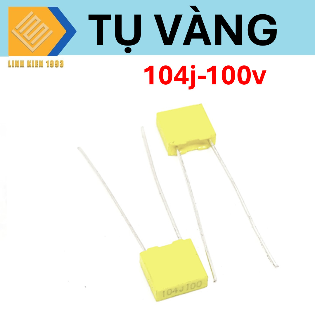 Tụ vàng 104j100v 100nF chân cắm thẳng đứng khoảng cách 2 chân 5mm