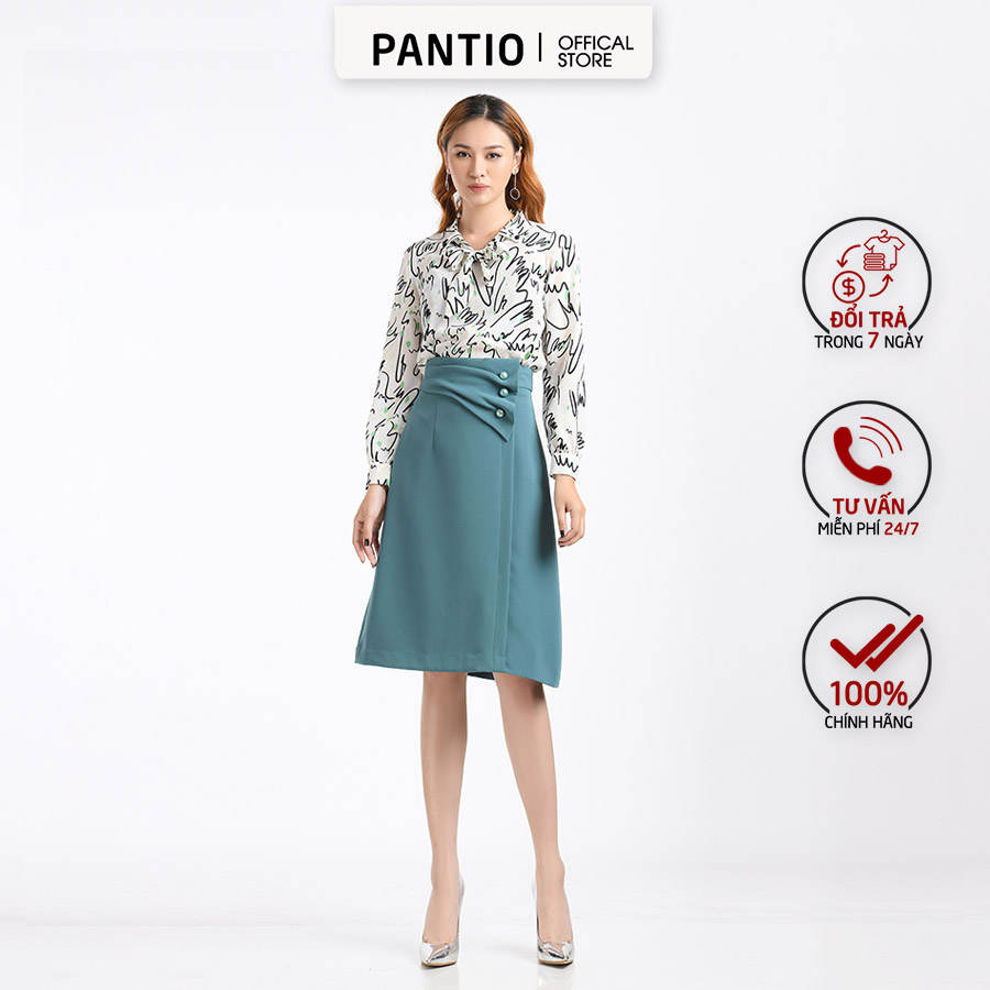Fas52451 - áo sơ mi cổ nơ hoạ tiết thời trang - pantio