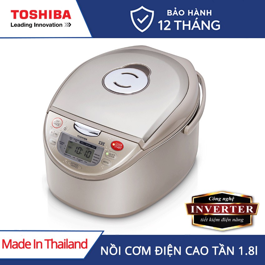 Nồi cơm điện cao tần Toshiba 1.8 lít RC-18RH(CG)VN mới 100%-Van thoát hơi thông minh giữ lại vitamin Nồi chống dính Hẹn giờ nấu-Giữ ấm từ 12 - 24 giờ mà không làm thiu cơm