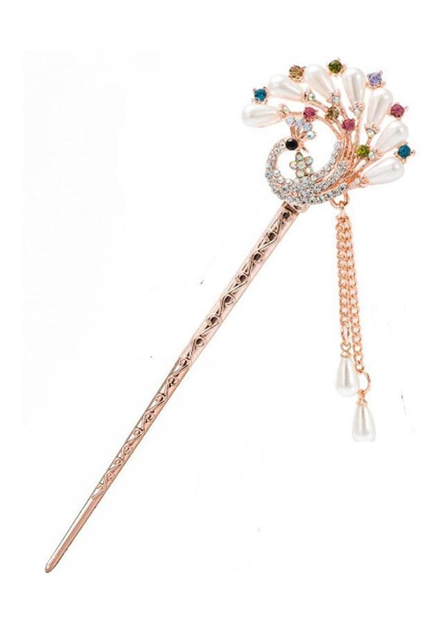 [HCM]Trâm Cài Tóc Búi Tóc Handmade Con Công Họa Tiết Đính Đá Phù Hợp Làm Đẹp Cô Dâu Hóa Trang