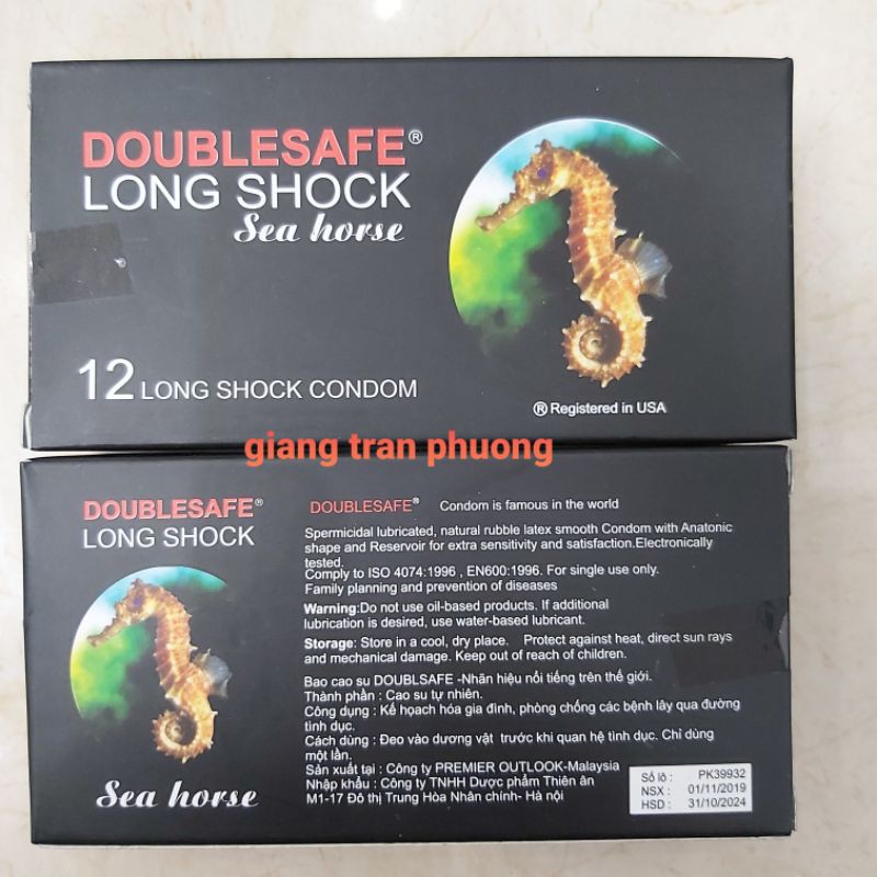 Bao cao su cá ngựa Doublesafe Long shock (12 cái)