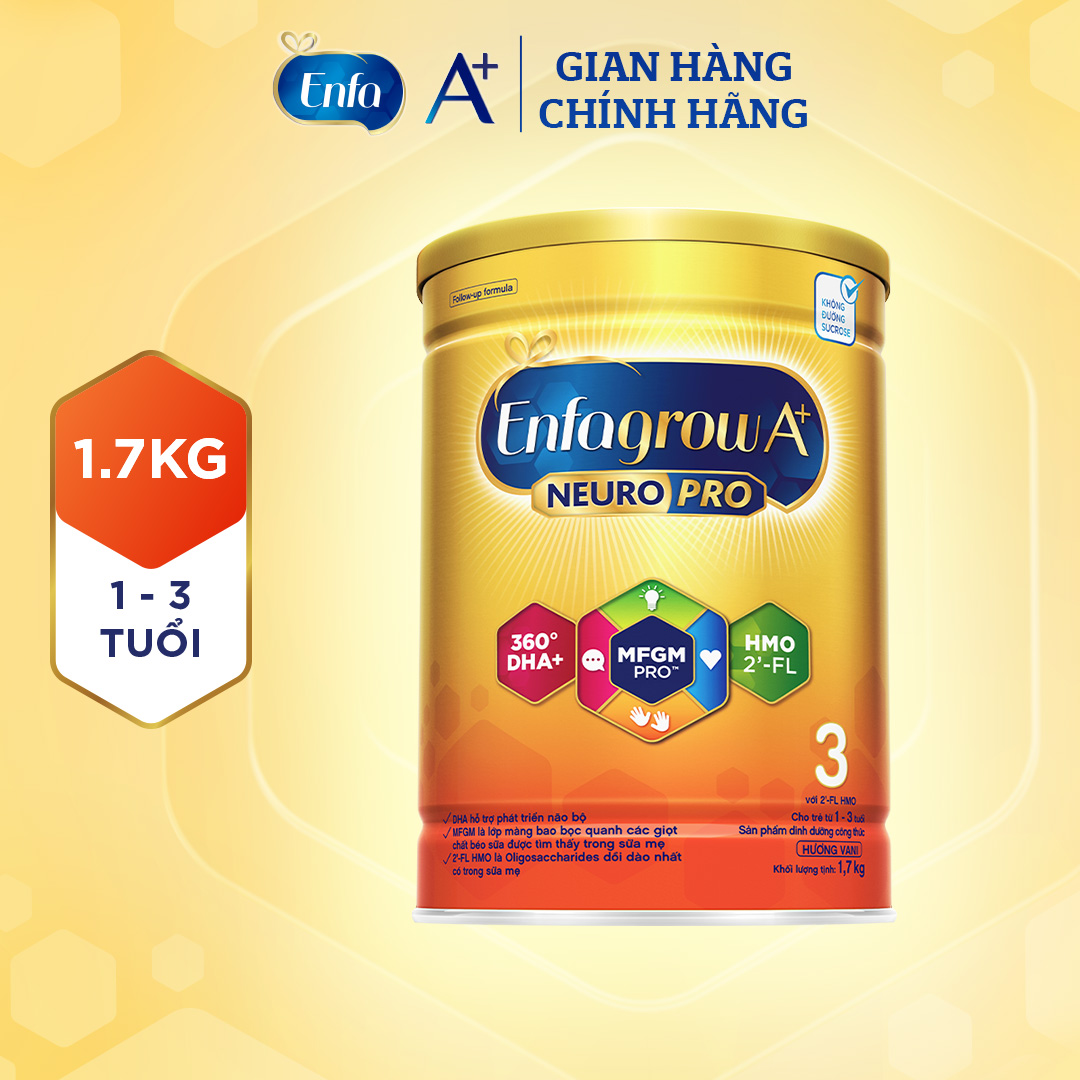Sữa bột enfagrow a+ neuropro 3 vị thanh mát với 2’-fl hmo cho trẻ từ 1 – 3 tuổi – 1.7kg