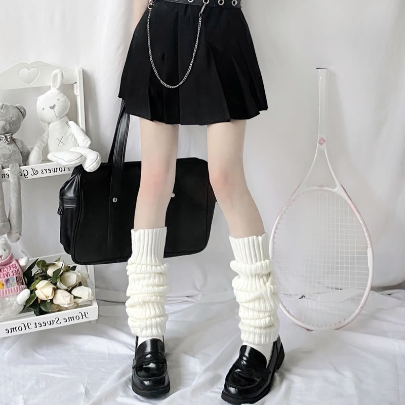 Tất Ống Chân Dệt Kim đen trắng Phong Cách Lolita JK Thời Trang học sinh Cho Nữ