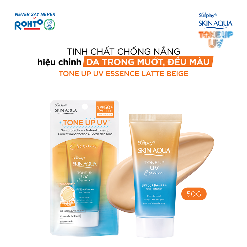 Kem chống nắng nâng tông Skin Aqua Tone up Latte Beige cho mọi tông da, dạng tinh chất Sunplay Skin Aqua Tone Up UV Essence Latte Beige SPF 50+ PA++++ 50g
