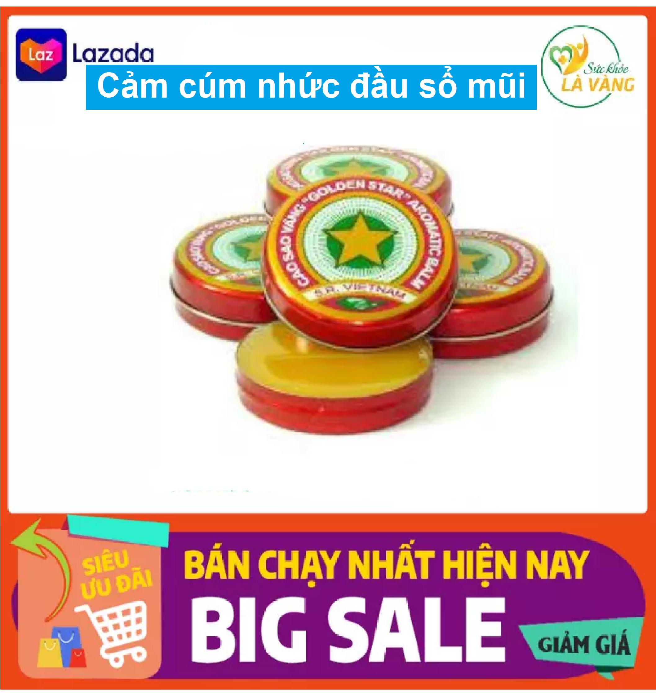 [ COMBO 5 HỘP] DẦU CÙ LÀ SAO VÀNG - CAO SAO VÀNG - CAO XOA BÓP - Cảm cúm, nhức đầu, sổ mũi, buồn nôn, đau bụng, say tàu xe, côn trùng đốt - 5 hộp x 3 g