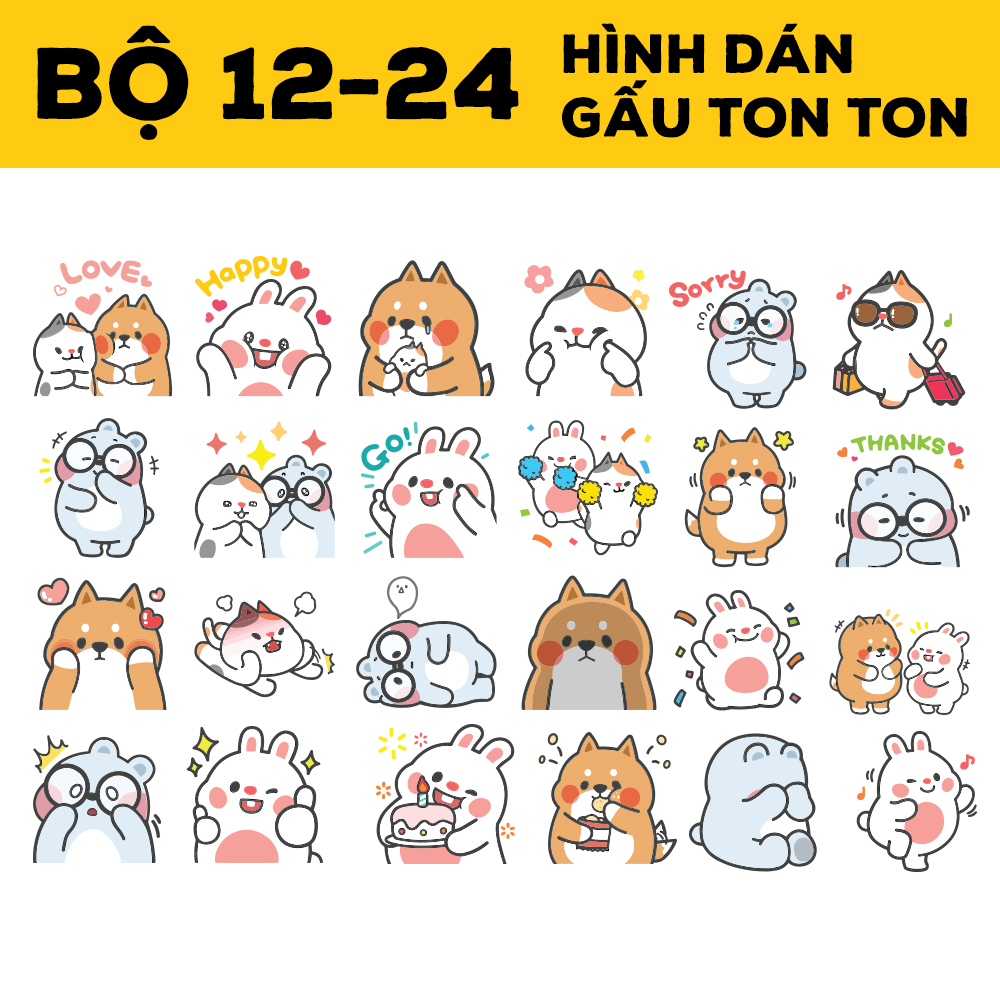 Combo 12-24 Hình Dán Sticker Gấu Ton Ton