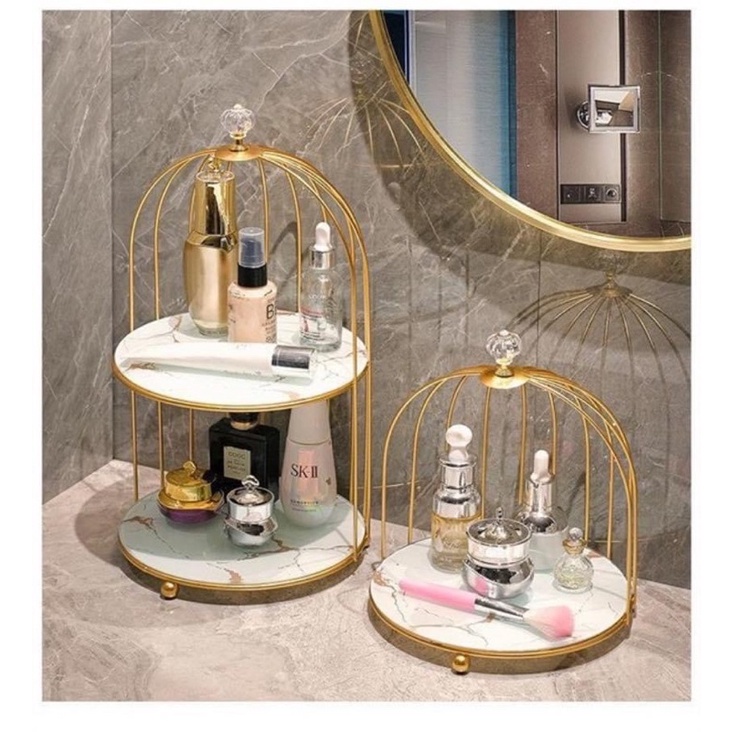 Kệ đựng mỹ phẩm lồng chim một tầng hai tầng trang trí nhà cửa đựng đồ nước hoa kệ bánh trái, đồ trang điểm tiện dụng