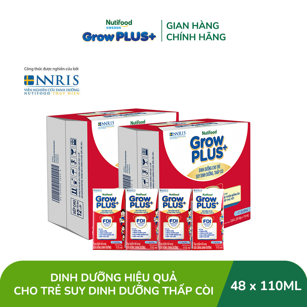 Combo 2 Thùng 24 hộp Sữa Nước Pha Sẵn Nutifood GrowPLUS+ Suy Dinh Dưỡng (Đỏ) - Hỗ Trợ Tăng Cân, Tăng Chiều Cao Ít đường 110ml - Trên 1 tuổi (Bao bì tùy đợt nhập hàng)