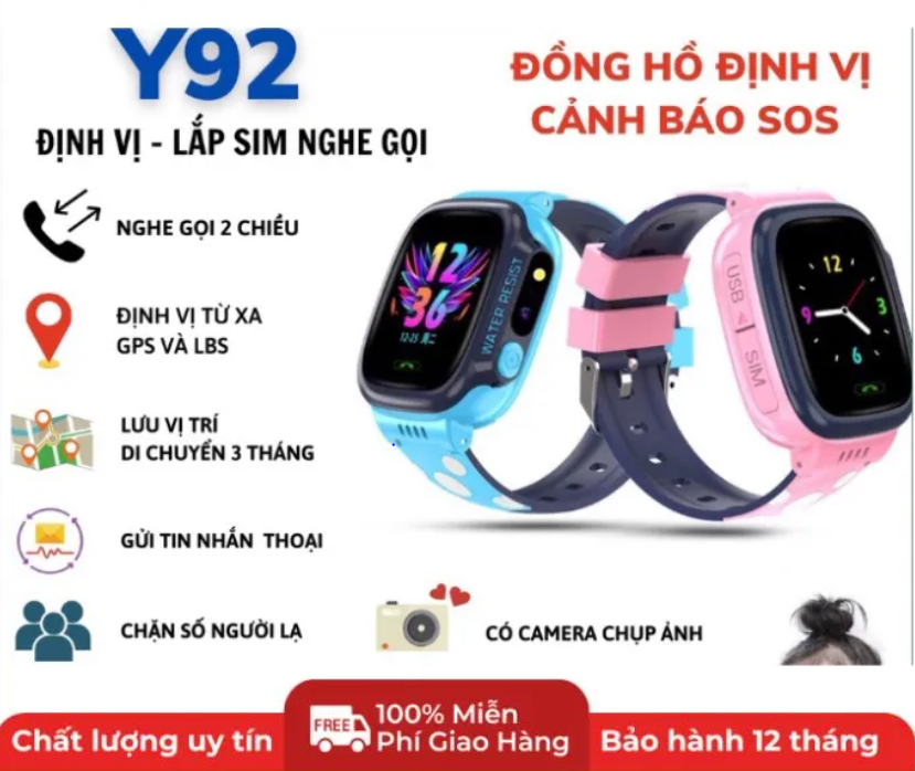 Đồng Hồ Định Vị Thông Minh Trẻ Em JVJ Y92 Lắp Sim Nghe Gọi 2 Chiều, Wifi Định Vị LBS Chống Mất | Đồng Hồ Định Vị LBS Chính Xác - Có Camera - Chống Nước IP67 Bảo Vệ Trẻ - Lỗi 1 Đổi 1