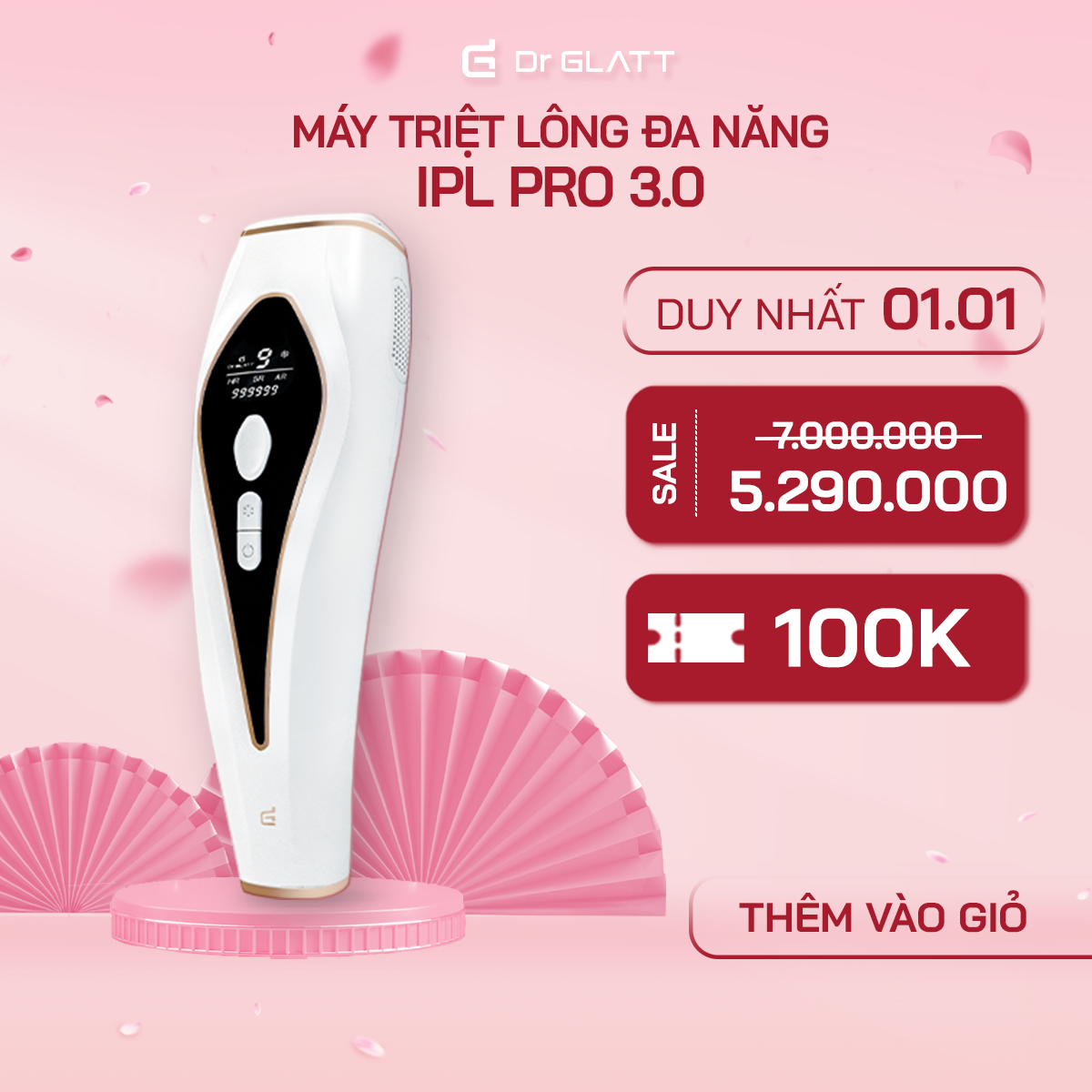 1.1 HOÀN TIỀN 12 VOUCHER 100K Máy Triệt Lông Vĩnh Viễn Băng Lạnh Đa Năng Trẻ Hoá Da DR GLATT IPL Pro 3.0