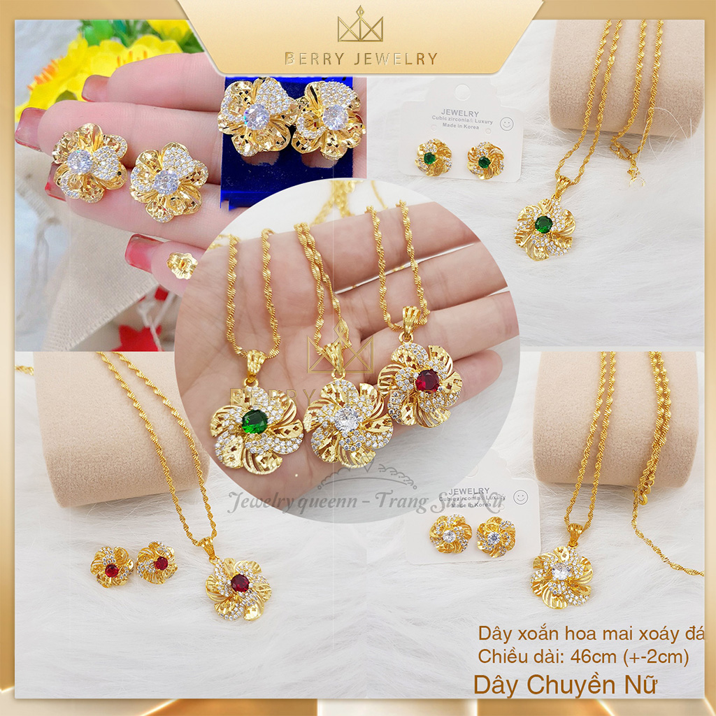  Set Dây Chuyền Nữ Và Bông Tai Hình Hoa Mai Lớn Đính Đá Xi Mạ Vàng Bền Màu Đẹp Nhiều Màu Cao Cấp | Berry Jewelry 