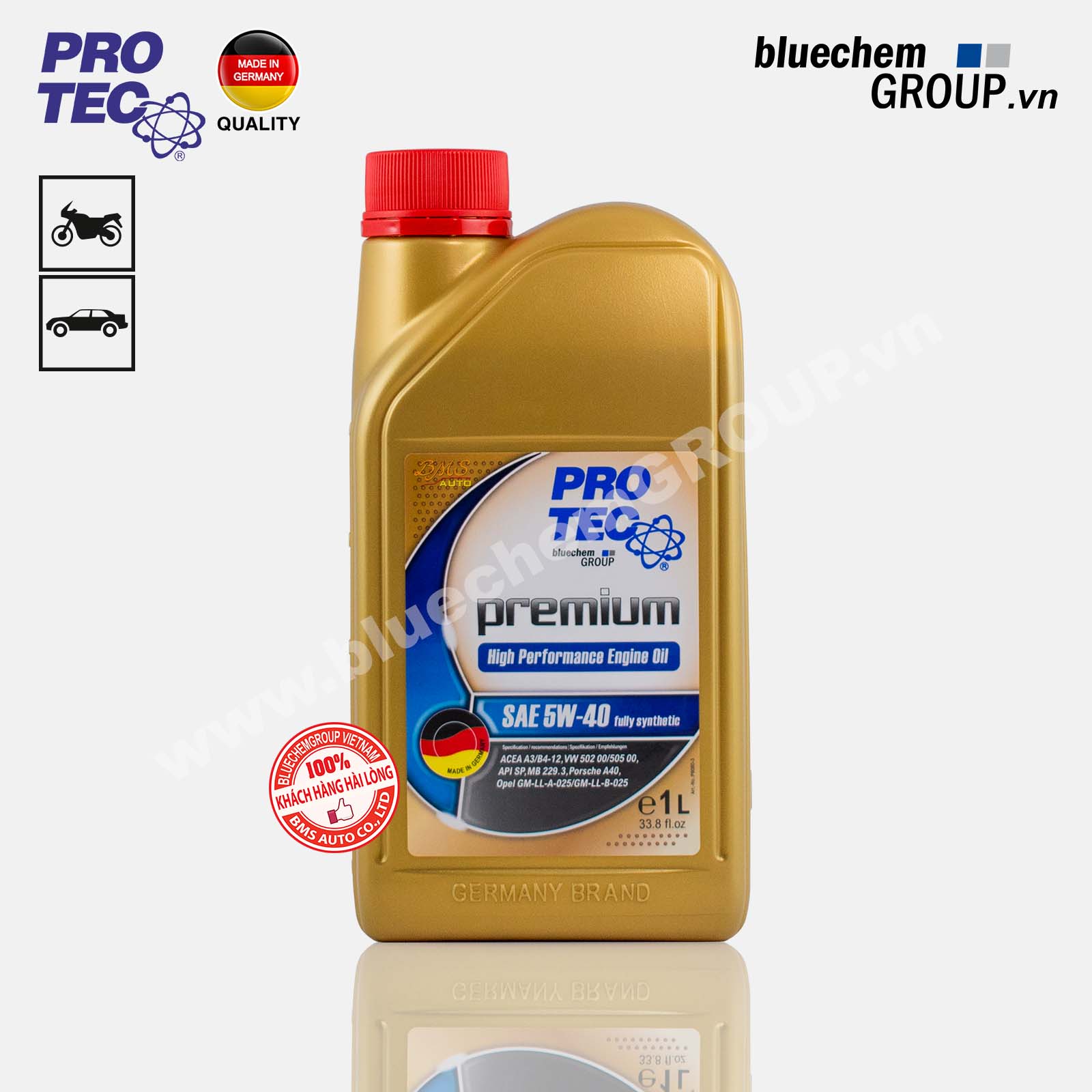 Dầu nhớt bluechem pro-tec premium 5w-40 fully-synthetic acea a3/b4-12 1l