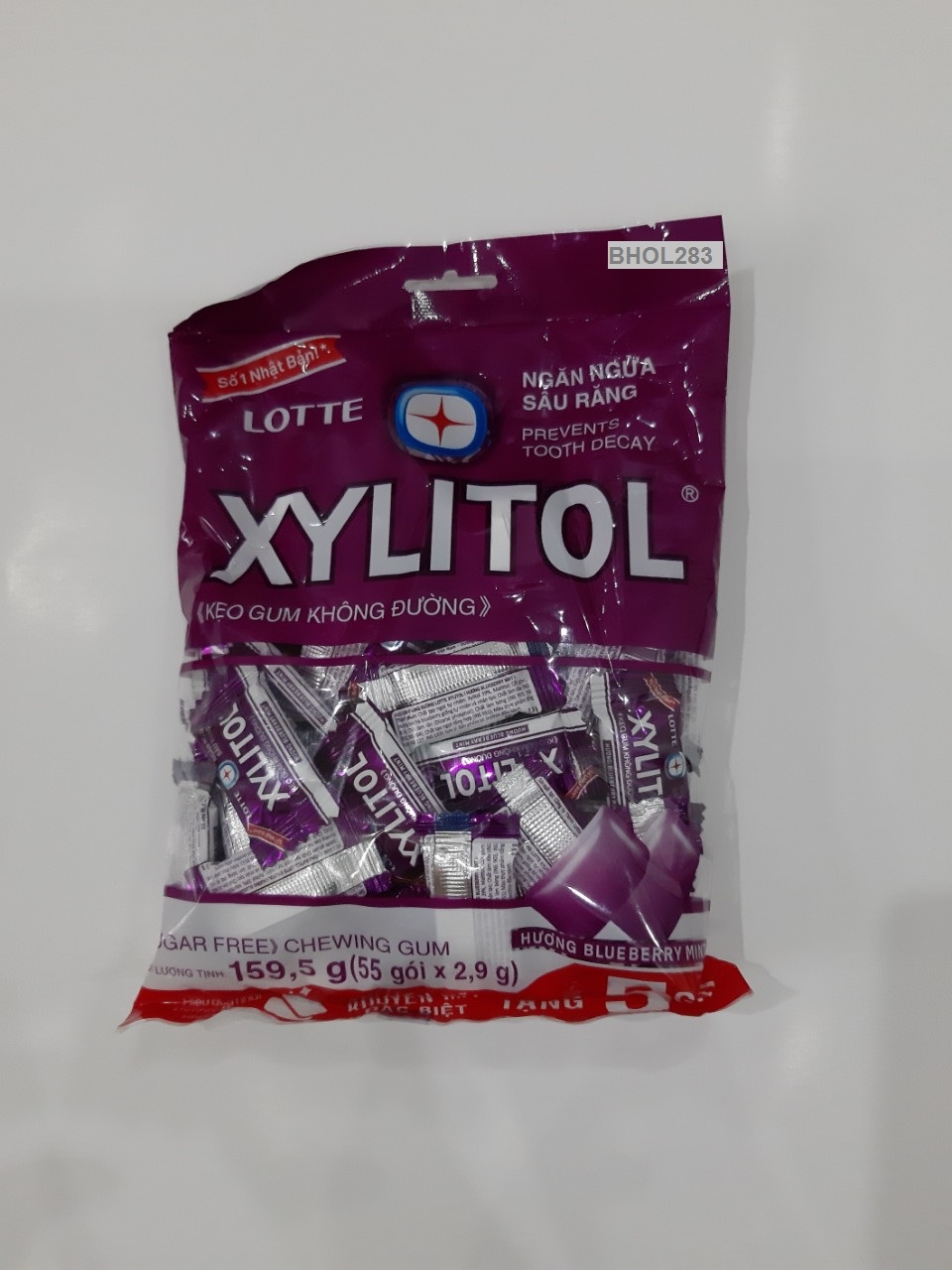 BỊCH KẸO GUM KHÔNG ĐƯỜNG XYLITOL HƯƠNG VIỆT QUẤT BẠC HÀ (BLUEBERRY MINT) l 55 GÓI/ BỊCH