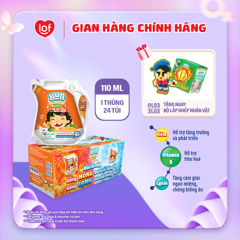 Sữa chua uống KUN vị cam thùng 24 túi x 110ml