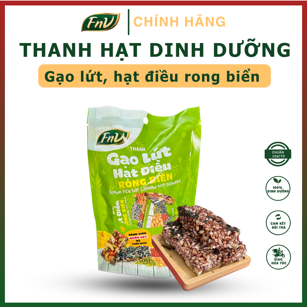Thanh gạo lứt hạt điều rong biển fnv 45g - 3 thanh