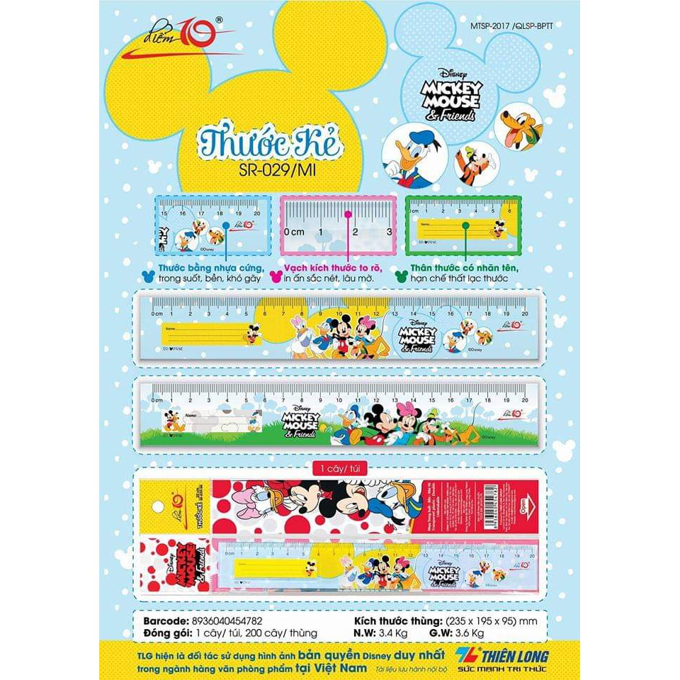 Thước thẳng điểm 10 Disney Mickey SR-029/mi cam kết hàng đúng mô tả chất lượng đảm bảo không chứa hóa chất độc hại an toàn cho trẻ em