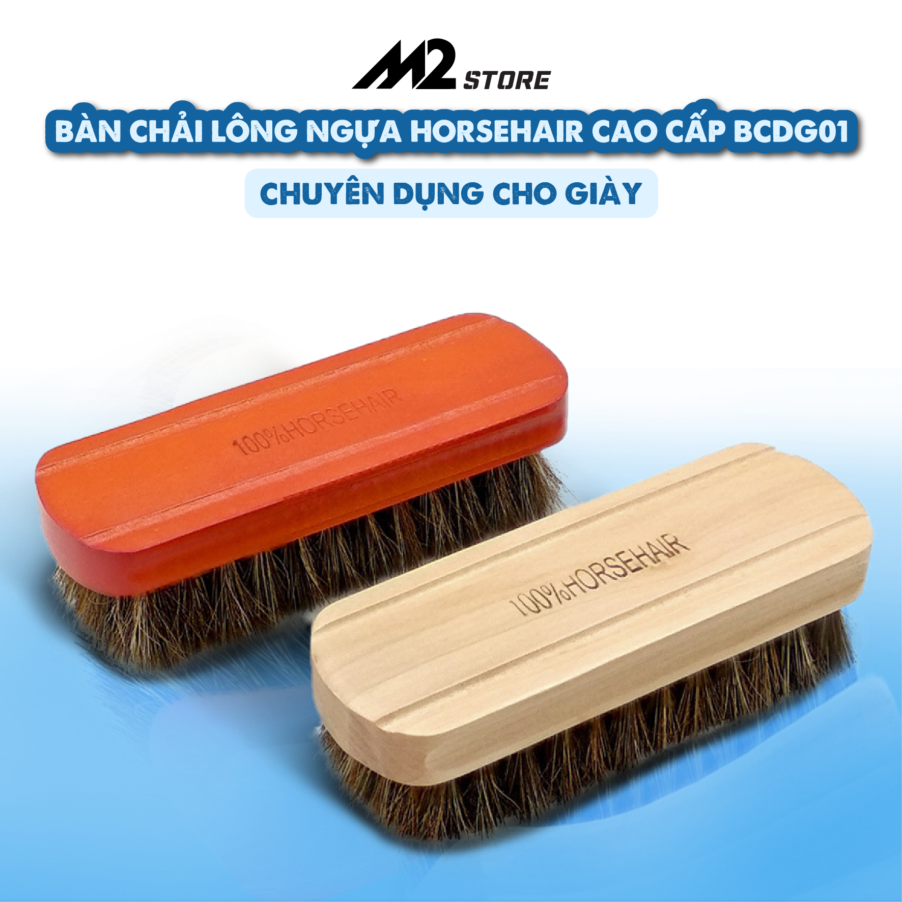 Bàn chải lông ngựa đánh giày Horsehair cao cấp cỗ vừa