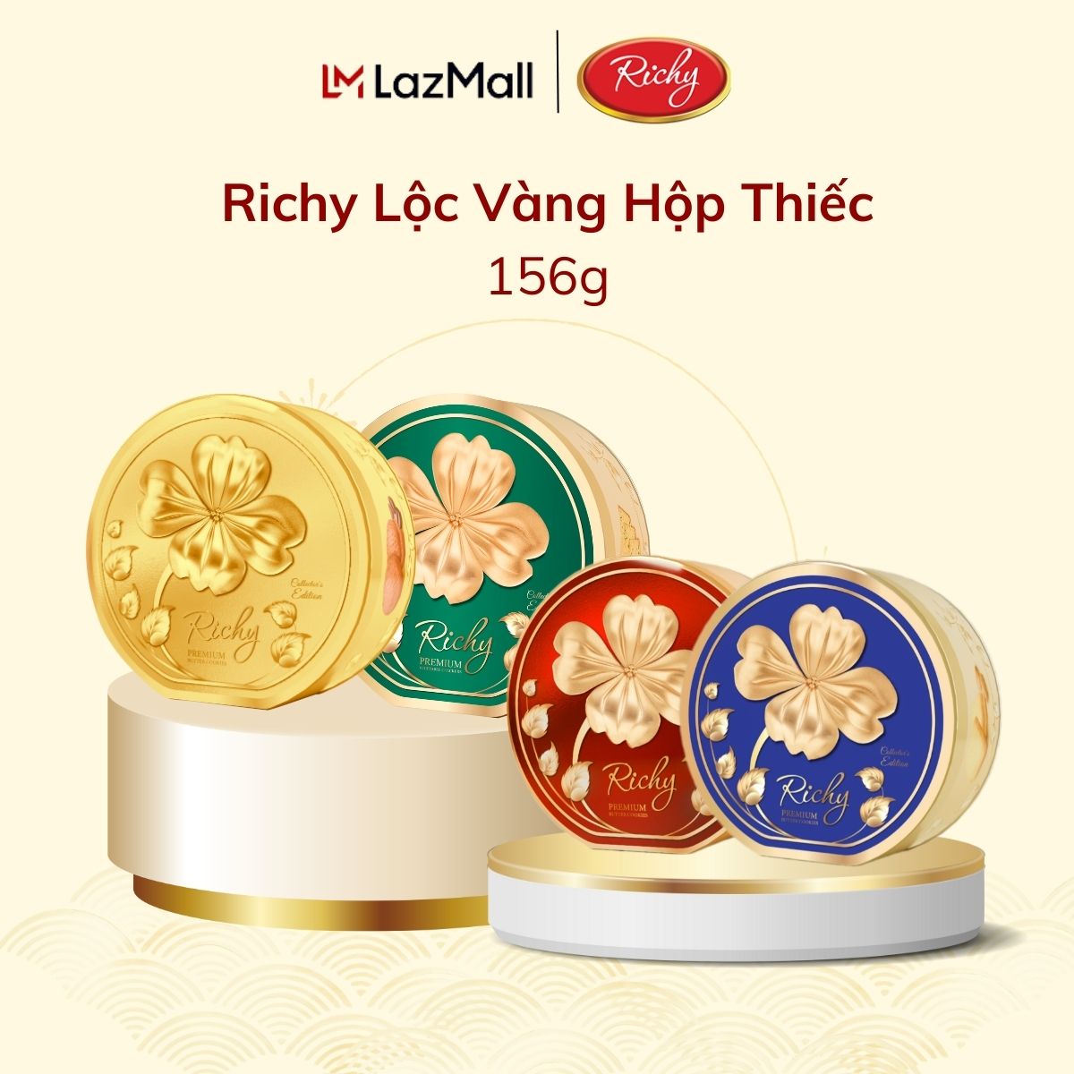   NEW  Hộp Bánh Tết Richy Lộc Vàng Hộp Thiếc 156g - Bánh Kẹo Richy 