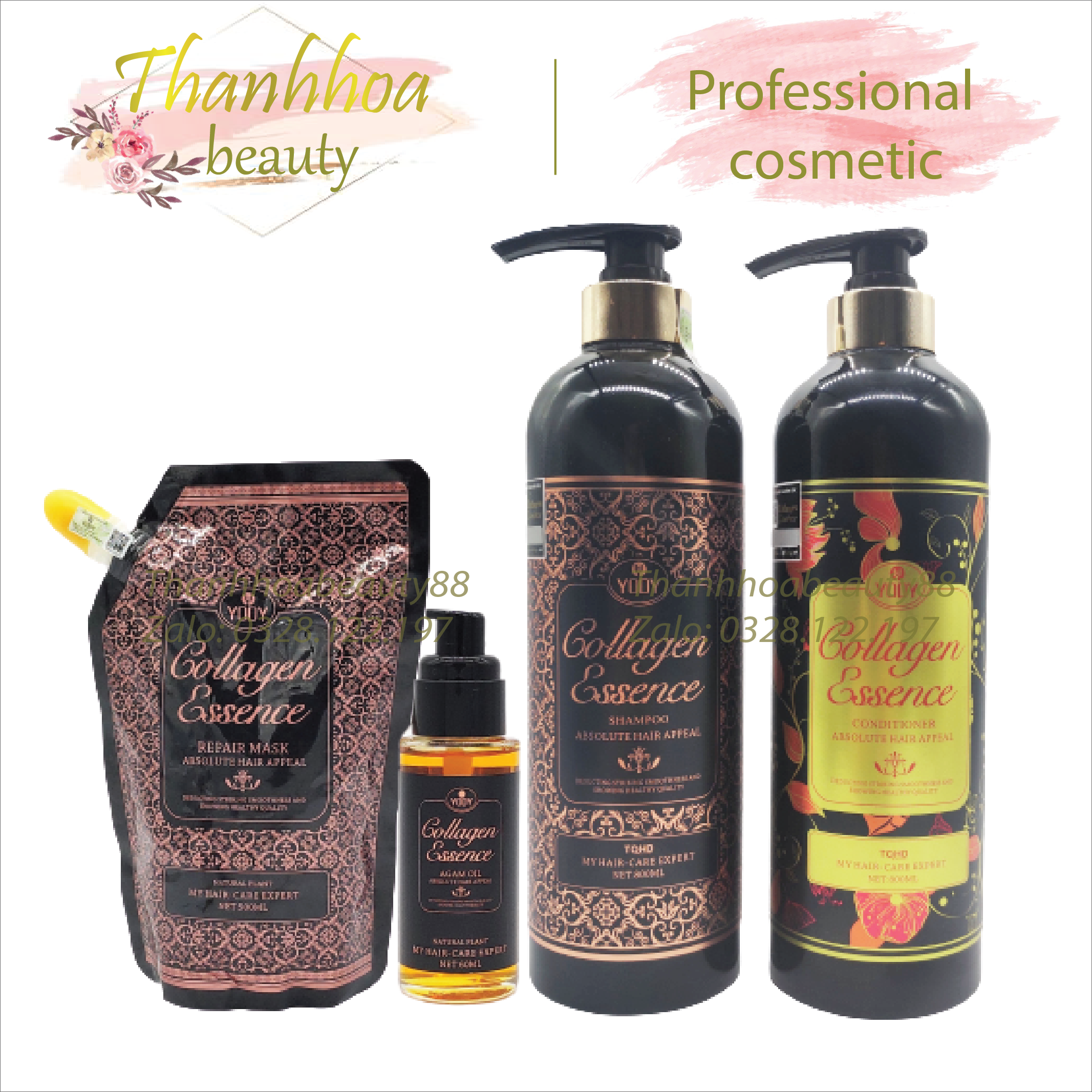 Combo Cặp Gội Xả + Hấp + Tinh Dầu Yody Essence Collagen Dưỡng Tóc Cao Cấp, Phục Hồi Chuyên Sâu