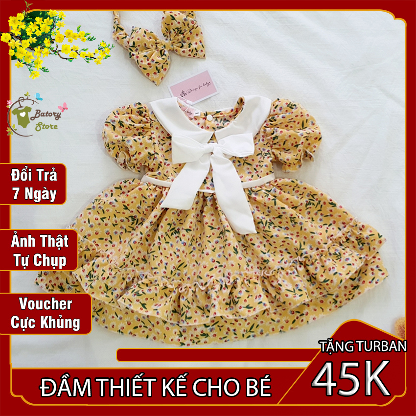 Đầm cho bé gái từ 4-30 kg Váy Xuân Hè 2021 hoa nhí cổ nơ trắng rẻ đẹp xinh xắn TẶNG KÈM BĂNG ĐÔ chất liệu mềm mại mát mẻ BATORY STORE Cửa hàng quần áo trẻ em