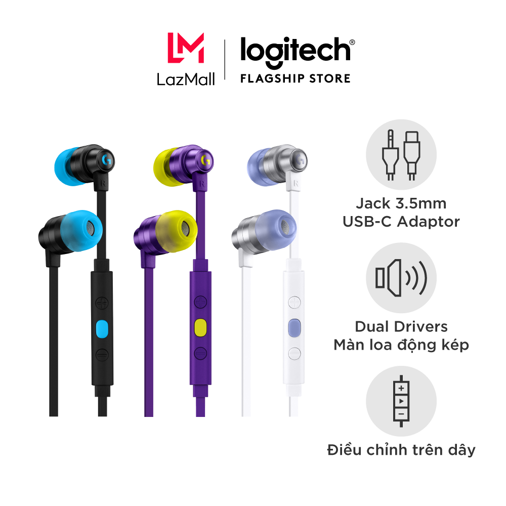 Tai nghe game inear Logitech G333 KDA màn loa động kép Dual Driver độ bền cao 3.5mm Aux Mic và điều khiển trên dây