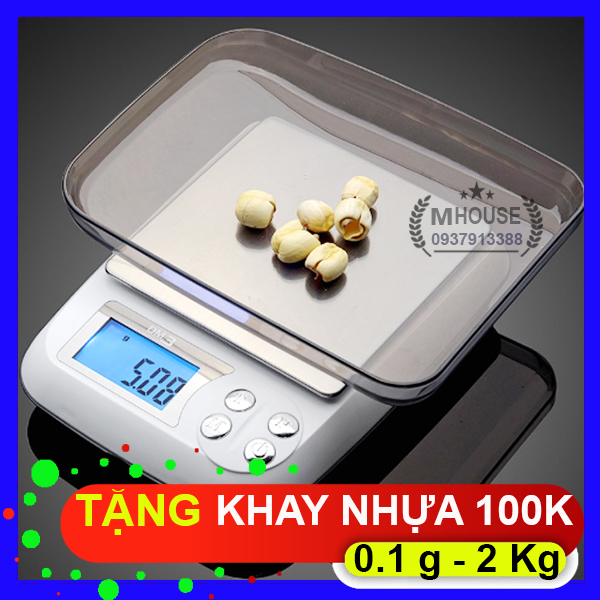 Cân Điện Tử Tiểu Ly Kitchen Scale 0.1g/ 2Kg,Tặng 1 Khay Đựng