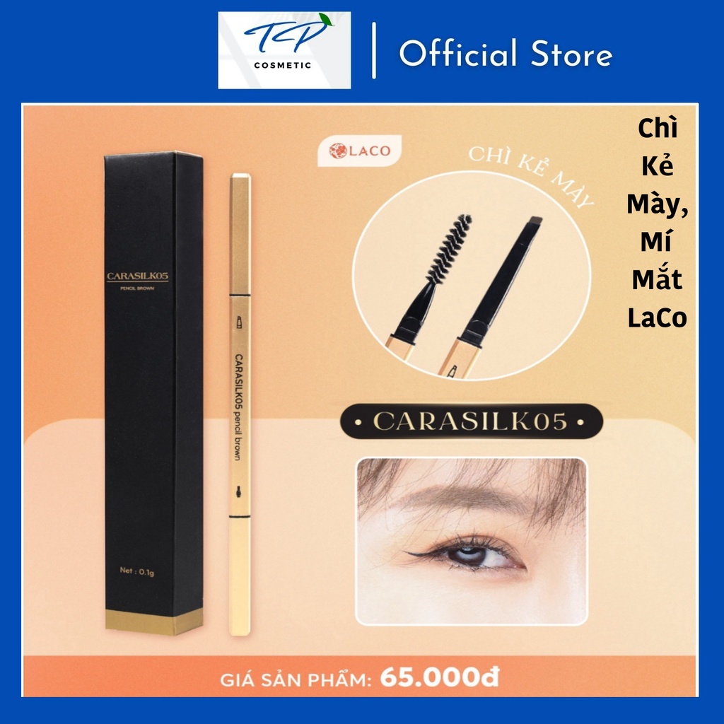 Chì kẻ mắt mày carasilk05 pencil brown laco: có hai đầu gồm chì kẻ và cọ chải, tiện lợi, dễ sử dụng.