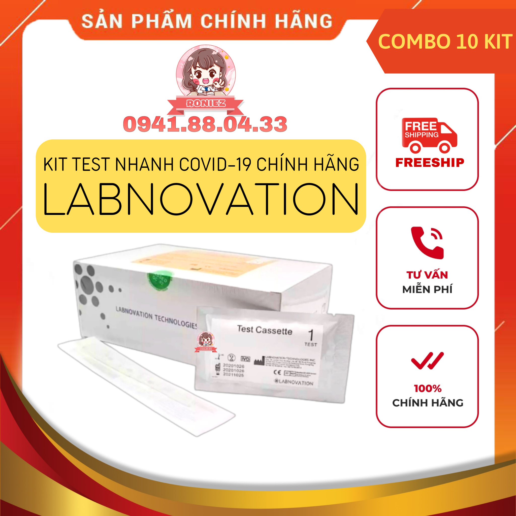 Combo 10 bộ kit test nhanh covid 19 labnovation công nghệ đức
