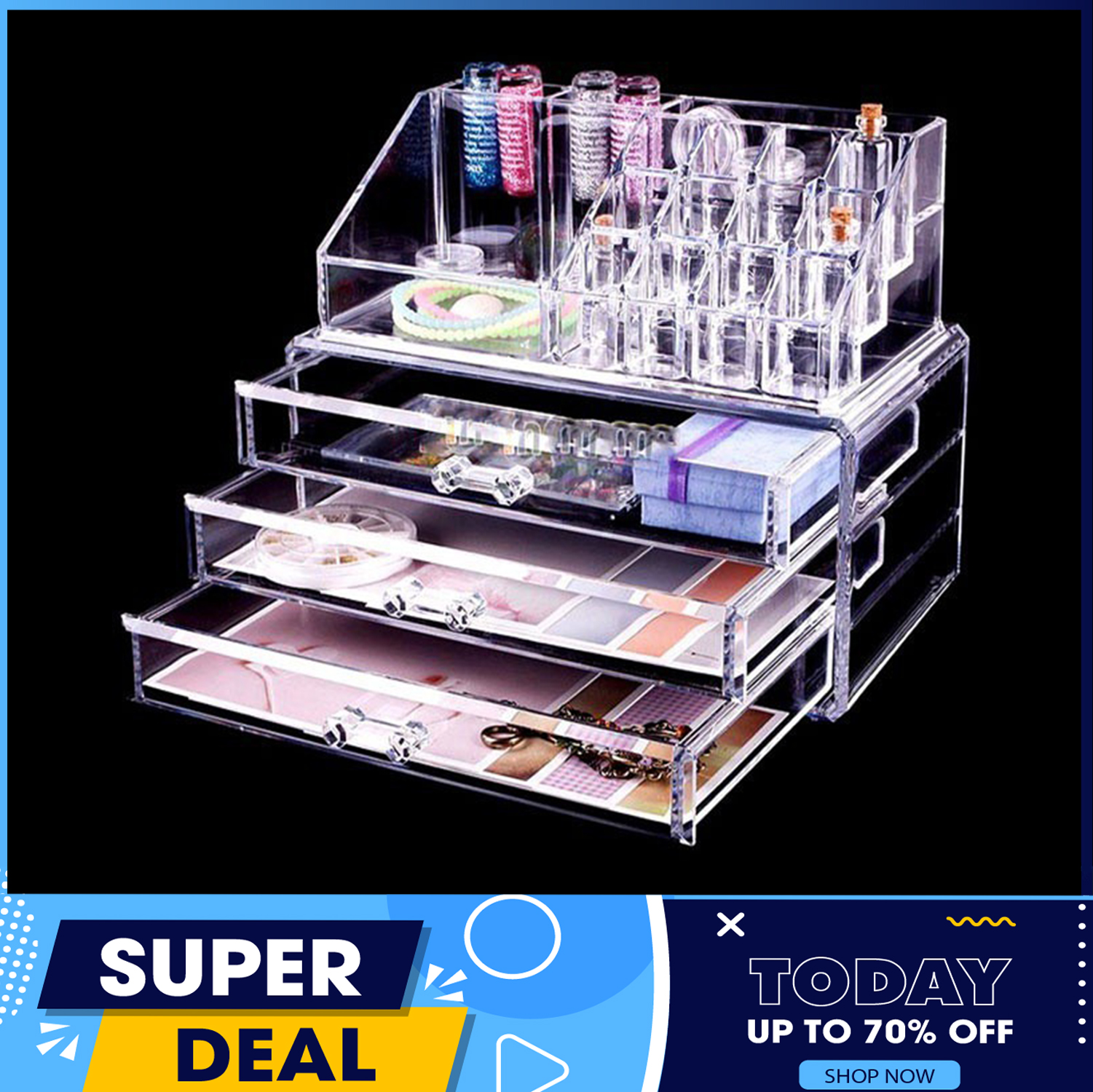 [KỆ ĐỰNG MỸ PHẨM MICA] Kệ đựng mỹ phẩm 4 tầng có ngăn kéo tiện gọn - Kệ đựng mỹ phẩm 4 tầng giá rẻ Mica trong suốt (Trắng)