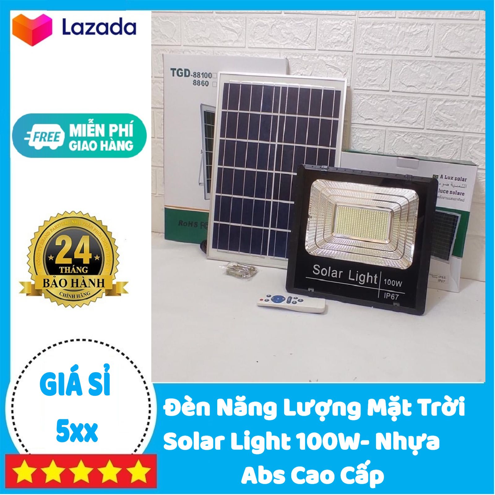 Đèn Năng Lượng Mặt Trời 100W Solar Light - Nhựa Abs Cao Cấp | BẢO HÀNH 2 NĂM | Sản phẩm sử dụng 100% năng lượng mặt trời, có điều khiển từ xa tiện lợi và thông minh