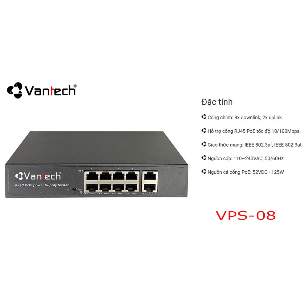 [Chính hãng] Switch PoE 8 cổng VANTECH VPS-08 KBVISION STORE