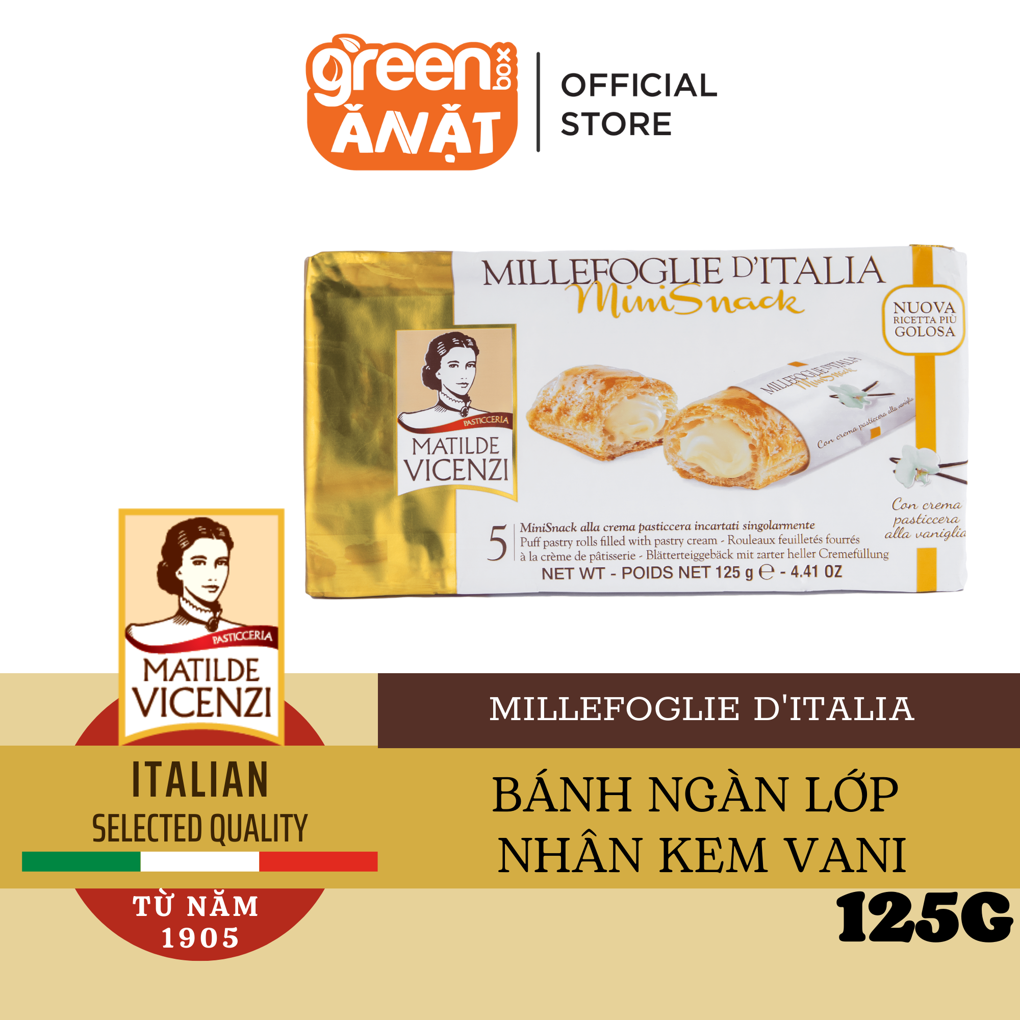 Bánh phồng giòn nhân kem bơ Vicenzi Millefoglie Ditalia Mini Snack nhập khẩu Ý gói 125g