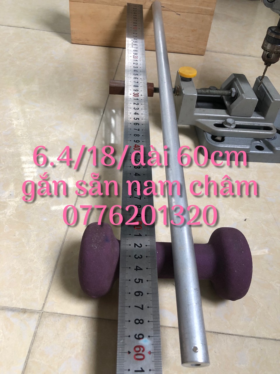 Ống nhôm 6.4 đóng sẵn nam châm/ 60cm